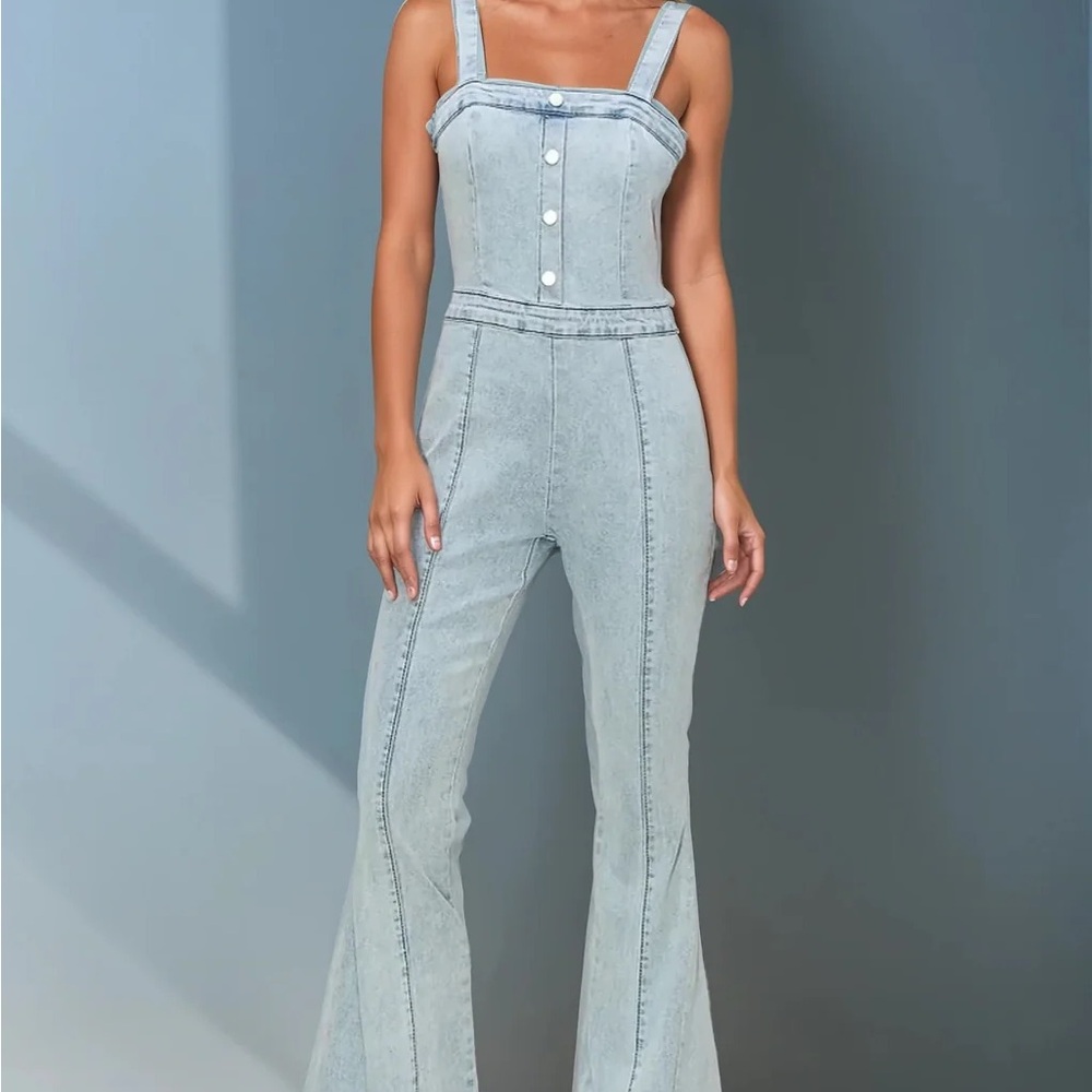 Wisteria Lane Light Blue Denim Jumpsuit